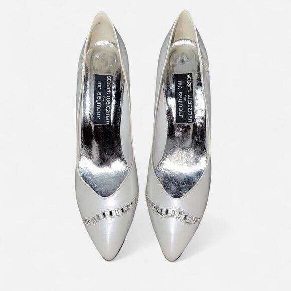Vintage Stuart Weitzman White Heels with Silver Details - Perfect for Wedding! - Picture 2 of 9